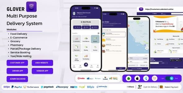 Glover 1.7.44 – Grocery, Food, Pharmacy Courier & Service Provider + Backend + Driver & Vendor app Free Download