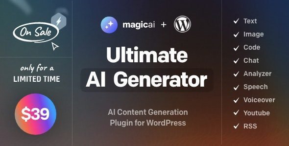 MagicAI for WordPress 1.4 – AI Text, Image, Chat, Code, and Voice Generator Free Download